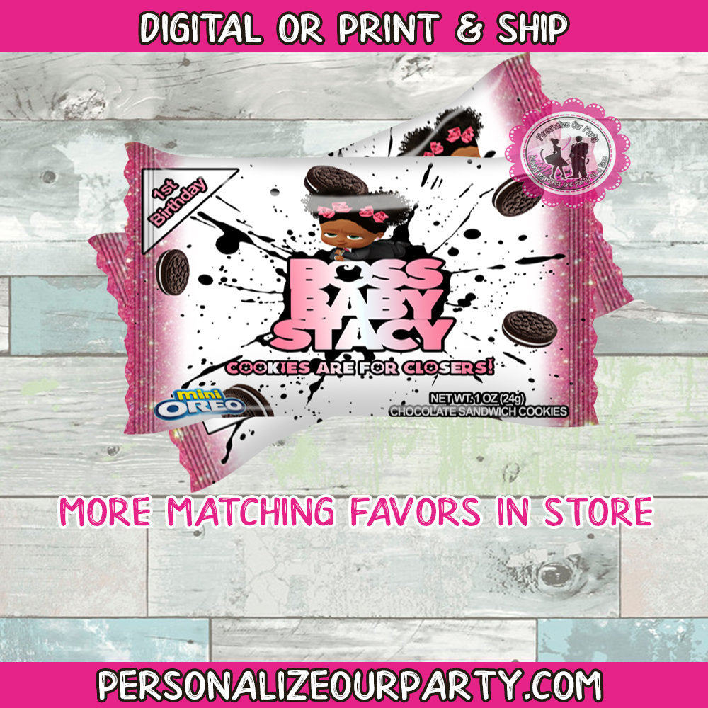 African american boss baby girl oreo cookies-digital-printed-boss baby party favors-personalized party favors-first birthday favors-boss