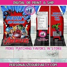 Load image into Gallery viewer, avengers inspired chip bag wrappers-digital-printed-avengers party favors-personalized party favors-avengers party bags-avengers chip bags