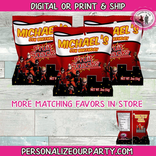 incredibles 2 fruit snacks wrapper-super hero party favors-incredibles 2 party favors-incredibles birthday party favors-digital-printed-