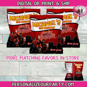 incredibles 2 fruit snacks wrapper-super hero party favors-incredibles 2 party favors-incredibles birthday party favors-digital-printed-