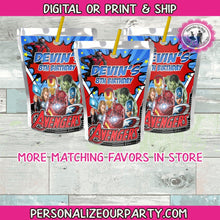 Load image into Gallery viewer, avengers inspired fruit snack wrappers-digital-printed-avengers party favors-avengers party bags-super hero party favors- avengers party