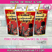Load image into Gallery viewer, incredibles 2 capri sun labels-super hero party favors-incredibles 2 party favors-incredibles 2 party supplies-digital-printed-personalized