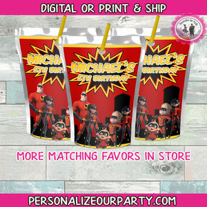 incredibles 2 capri sun labels-super hero party favors-incredibles 2 party favors-incredibles 2 party supplies-digital-printed-personalized