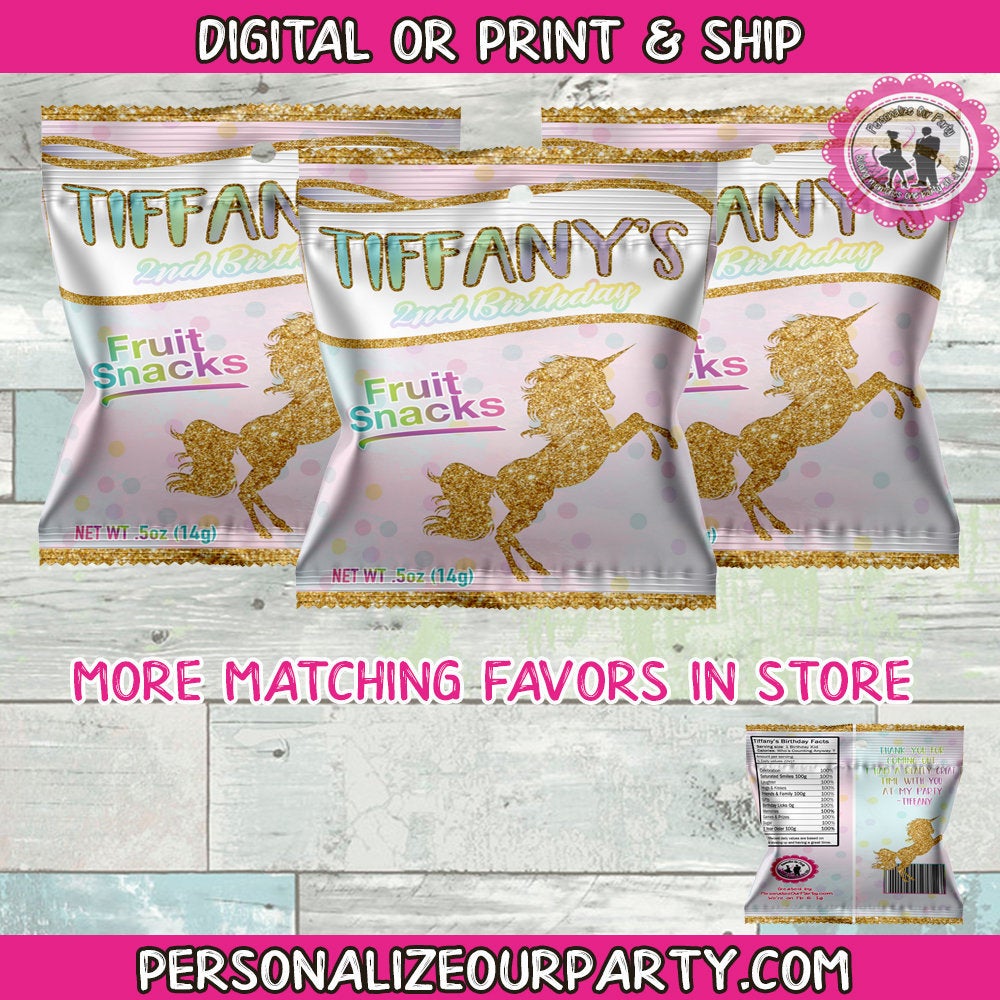 unicorn fruit snack wrappers-digital-printed-unicorn party favors-unicorn personalized party favors-unicorn birthday party-unicorn treats