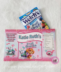 Paw patrol girls fruit snacks-digital-printed-paw patrol girls party favors-paw patrol party favors-paw patrol birthday favors-treat bags