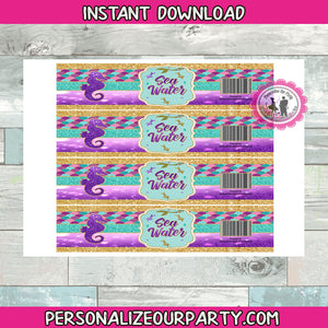 mermaid party water bottle labels-instant download-mermaid sea water-mermaid party favors-mermaid baby shower-mermaid birthday party-mermaid