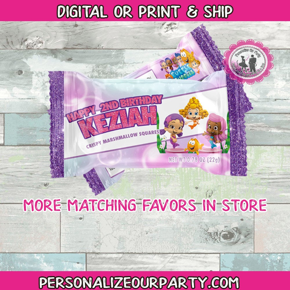 bubble guppie girls-rice krispy treat wrapper-digital-printed-bubble guppies party favors-bubble guppies party bag favors-custom party treat