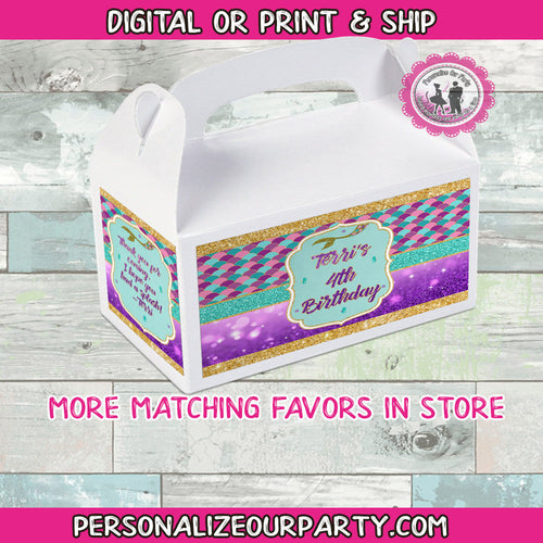 mermaid gable box label sticker-custom gable box labels-digital or printed-mermaid party favors-mermaid treat boxes-mermaid party baoxes