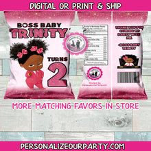 Load image into Gallery viewer, boss baby girl chip bag-African American baby-digital-printed-boss baby party favors-personalized boss baby chip bag-girls first birthday
