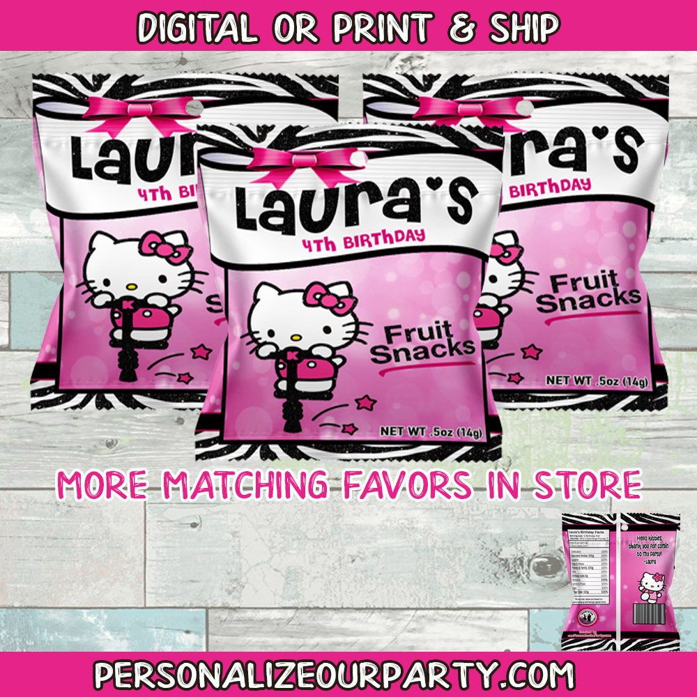 hello kitty fruit snack wrappers-hello kitty party favors-hello kitty chip bag favors-hello kitty custom party favors-hello kitty party