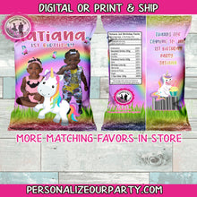 Load image into Gallery viewer, unicorn chip bag with custom photo-unicorn snack bag-pony party favors-unicorn party bag-digital-printed-first birthday-unicorn party favors