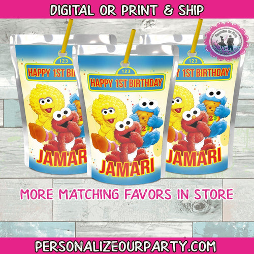 Sesame street 1st birthday capri sun sticker-digital-printed-sesame street party favosr-first birthday-favors-personalized party favors