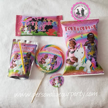 Load image into Gallery viewer, unicorn chip bag with custom photo-unicorn snack bag-pony party favors-unicorn party bag-digital-printed-first birthday-unicorn party favors