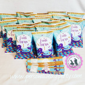 mermaid chip bag wrappers-digital-printed-mermaid party-mermaid first birthday party favors-personalized mermaid chip bags-mermaid treats