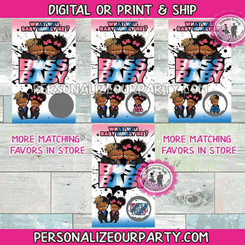 GENDER REVEAL GAME-african american boss baby scratch off card game-baby twins-personalized baby shower games-gender reveal party game