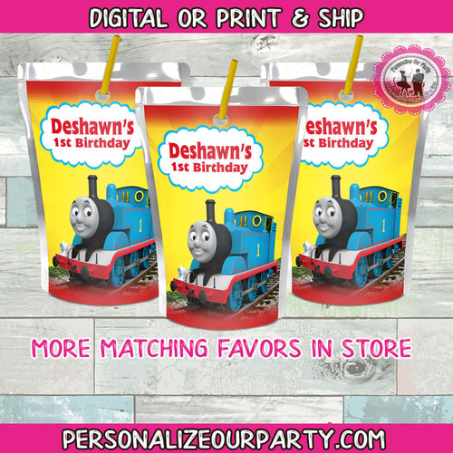 thomas the train capri sun sticker-thomas the train personalized party favors-thomas the train party-digital-printed-juice pouch favors