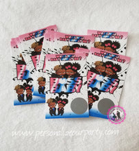 Load image into Gallery viewer, GENDER REVEAL GAME-african american boss baby scratch off card game-baby twins-personalized baby shower games-gender reveal party game