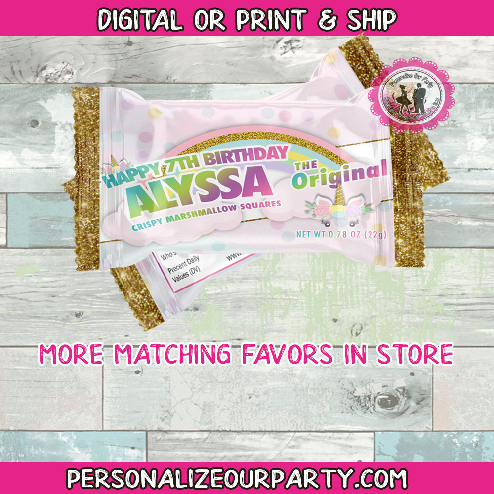 Unicorn rice krispy treat wrappers-1 digital file or 1 dozen printed wrappers
