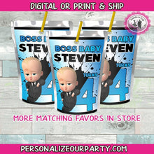 Load image into Gallery viewer, Boss baby boy juice pouch labels-digital-printed-boss baby boy party favors-boss baby birthday party-personalized boss baby party favors