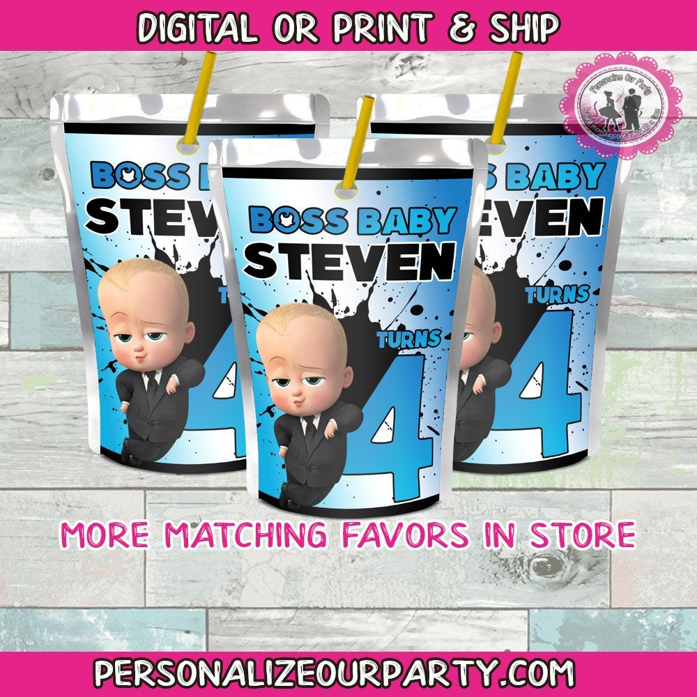 Boss baby boy juice pouch labels-digital-printed-boss baby boy party favors-boss baby birthday party-personalized boss baby party favors