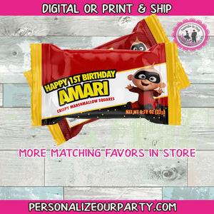 Incredibles 2 Jack Jack rice krispy treats/wrappers-Jack Jack party favors-incredibles 2 party favors-incredibles 2 party bags-custom favors