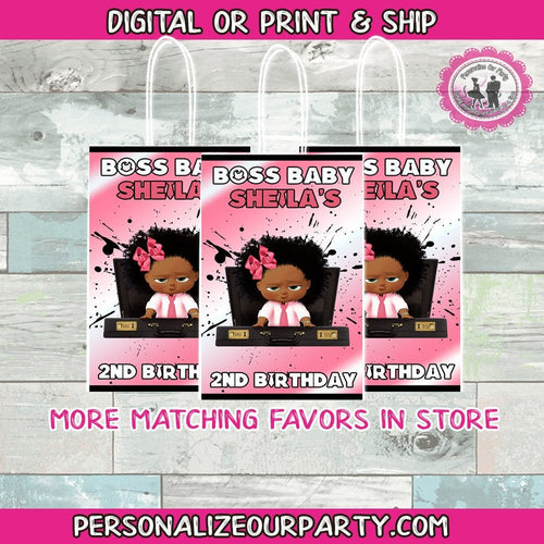 boss baby girl gift bags-African American boss baby girl-party bags-digital-printed-boss baby girl treat bags-personalized candy bags-loot