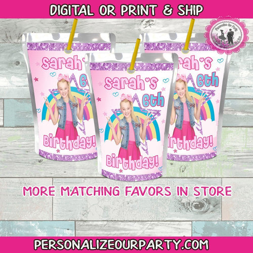 Jojo Siwa juice pouch labels-1 digital file or 1 dozen printed wrappers-fits capri suns & kool aid jammers
