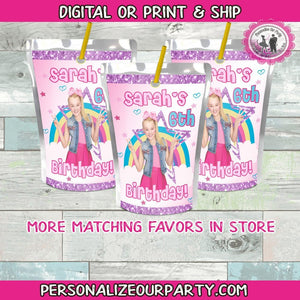 Jojo Siwa juice pouch labels-1 digital file or 1 dozen printed wrappers-fits capri suns & kool aid jammers