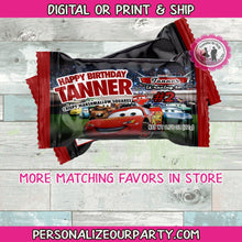 Load image into Gallery viewer, cars inspired rice krispy treat-cars party favors-cars birthday party-digital-printed-car personalized party favors-custom party favors