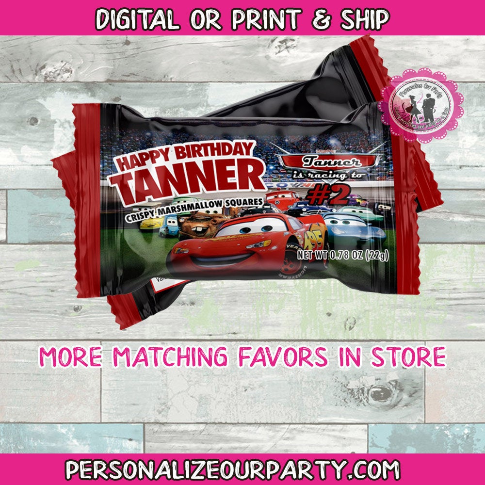 cars inspired rice krispy treat-cars party favors-cars birthday party-digital-printed-car personalized party favors-custom party favors