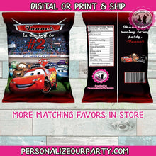 Load image into Gallery viewer, cars chip bag wrapper-digital-printed-cars party favors-custom party favors-cars party-cars 2 party-cars  party-lightening mcqueen party