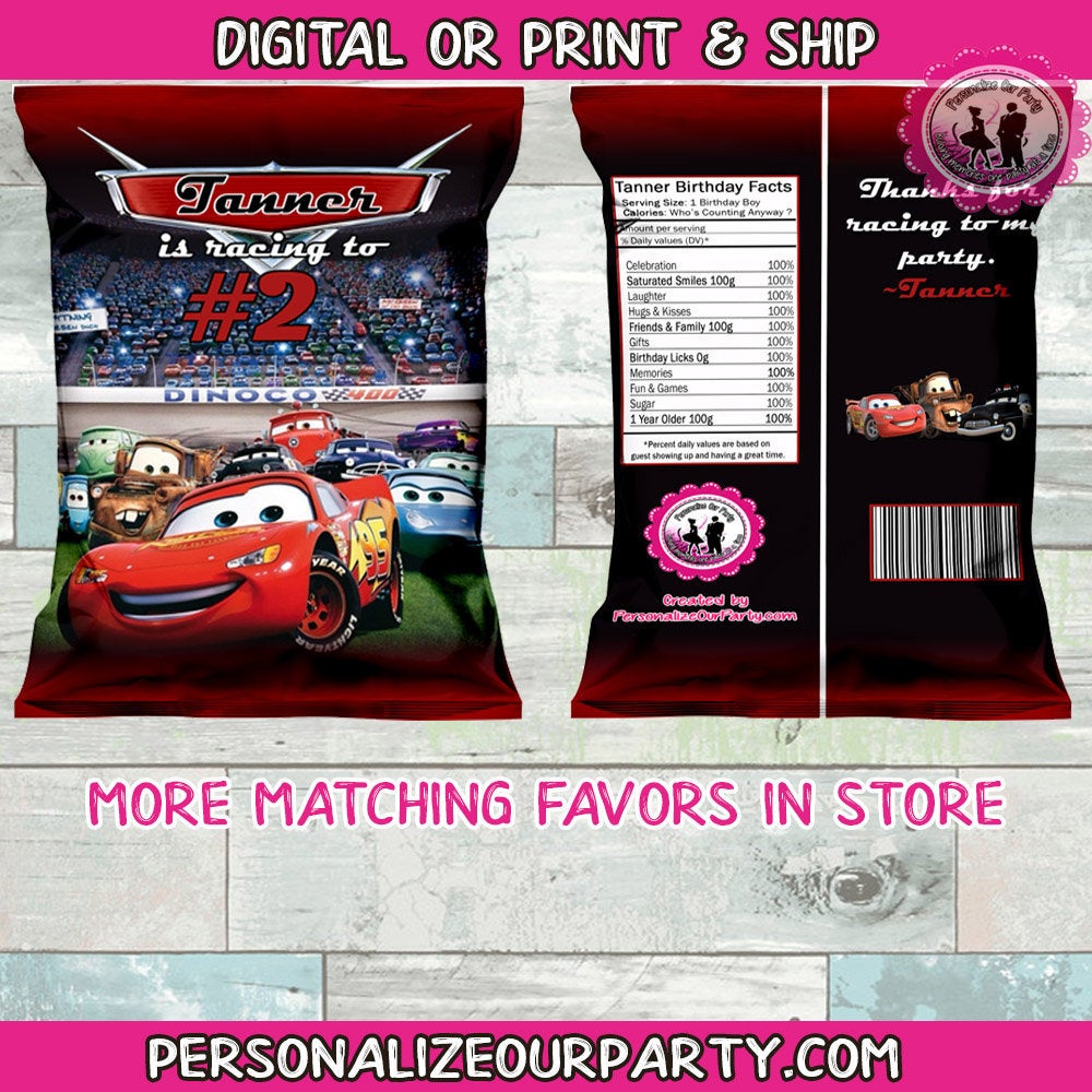 cars chip bag wrapper-digital-printed-cars party favors-custom party favors-cars party-cars 2 party-cars  party-lightening mcqueen party