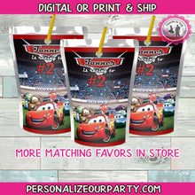 Load image into Gallery viewer, cars capri sun labels-digital-printed-cars party favors-cars 3 party-cars party-custom cars party favors-capri sun favors-juice labels-cars