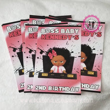 Load image into Gallery viewer, boss baby girl gift bags-African American boss baby girl-party bags-digital-printed-boss baby girl treat bags-personalized candy bags-loot