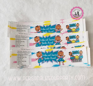 Gender reveal party water bottle/labels-African american phil an lil-digital-printed-rugrats party-personalized party favors-gender party