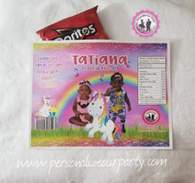 Load image into Gallery viewer, unicorn chip bag with custom photo-unicorn snack bag-pony party favors-unicorn party bag-digital-printed-first birthday-unicorn party favors