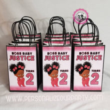 Load image into Gallery viewer, boss baby girl party bags-African American boss baby girl-gift bags-digital-printed-boss baby girl treat bags-personalized candy bags-loot