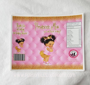baby girl princess chip bags/wrappers-princess party favors-african american princess-digital-print-party favors-princess baby shower favors