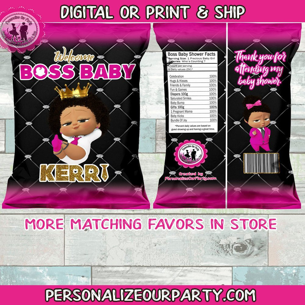 boss baby girl baby shower chip bag wrappers-1 digital file or 1 dozen printed wrappers