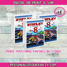 Load image into Gallery viewer, mario kart inspired gift bags-mario party bag lables-super mario brothers party favors-mario party favors-digital-printed-mario treat bags