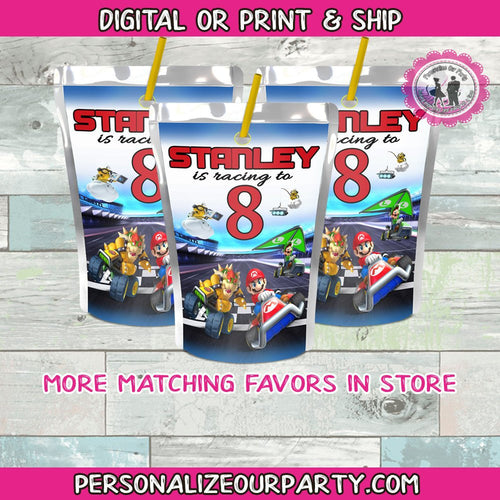 mario kart inspired capri sun label-mario juice pouch label-super mario party favors-super mario birthday-mario guest favors-super mario bro