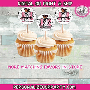 2in circle African american boss baby girl inspired cupcake toppers-digital or 1 dozen printed toppers