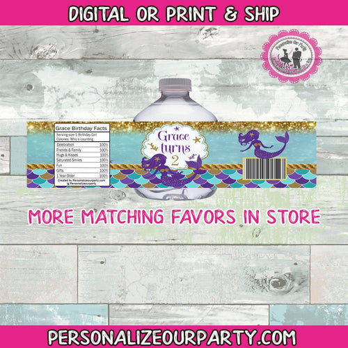 mermaid water bottle label-digital-printed-mermaid party favors-mermaid baby shower guest favors-mermaid treat favors-mermaid party-mermaid-