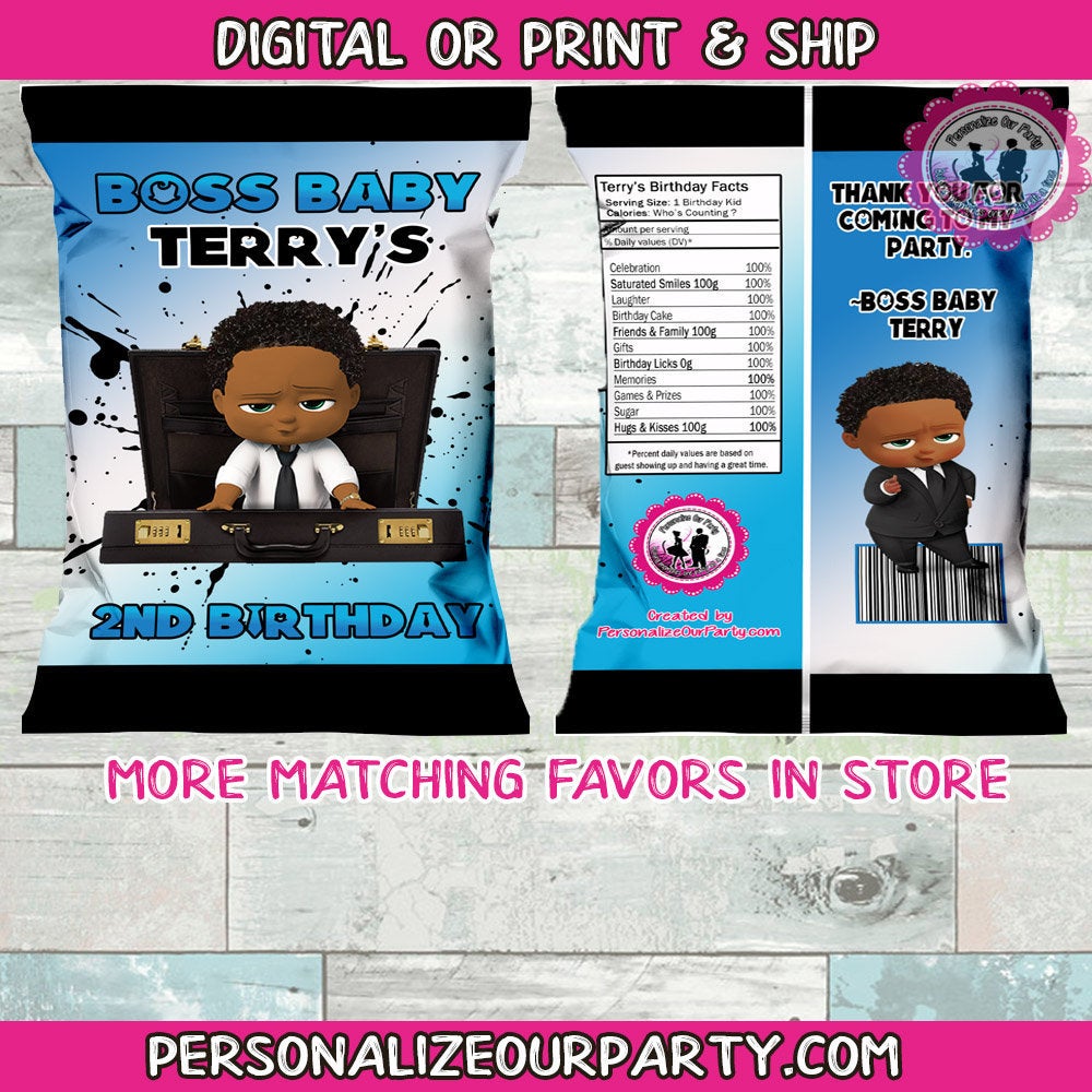 african american boss baby chip bag wrappers-boss baby party favors-digital-printed-personalized party favors-first birthday chip bag favors