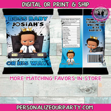 Load image into Gallery viewer, boss baby baby shower chip bag/wrapper-digital-printed-boss baby bag-african american boss baby shower favors-party favors-baby shower party