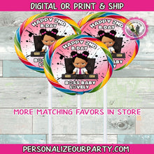 Load image into Gallery viewer, boss baby girl lollipop stickers-digital-printed-boss baby girl party favors-boss baby girl birthday-boss baby girl lollipop-boss baby party