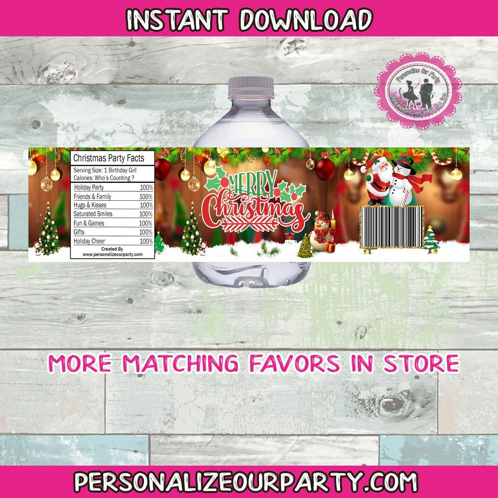 Christmas water bottle labels-instant download-holiday party favors-water bottle favors-Christmas party favors-bottled water labels-party