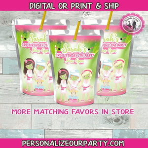 Spa party juice pouch labels-spa party-spa birthday party favors-spa sleep over party favors-sleep over birthday-digital-printed-sleep over