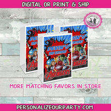 Load image into Gallery viewer, avengers party bags/labels - 1 digital file or 1 dozend printed labels