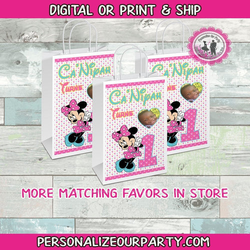 first birthday minnie mouse gift bags-minnie mouse party bags-digital-printed-minnie mouse treat bag labels-minnie party favors-party bags